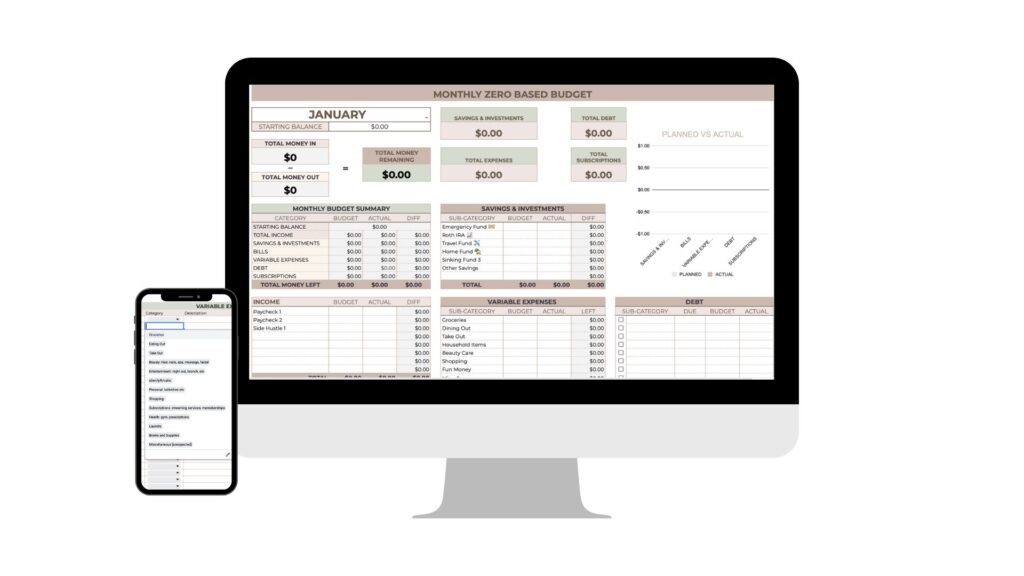 Computer with a zero based budget google spreadsheet