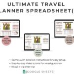 Three color templates for Travel Planner by Kapitalize With Karo displayed on a screen. Showcases all three color themes included in the planner. Each template highlights different color options for a customizable and visually appealing travel planning experience.