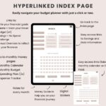 Hyperlinked index page from a digital budget planner displayed on an iPad