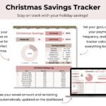 Christmas budget planner savings tracker from the Ultimate Christmas Planner Google Sheets to help you save and manage your holiday spending.