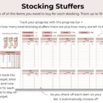 Stocking stuffer tracker, organizing ideas and budgets for up to 10 people’s stocking stuffers.