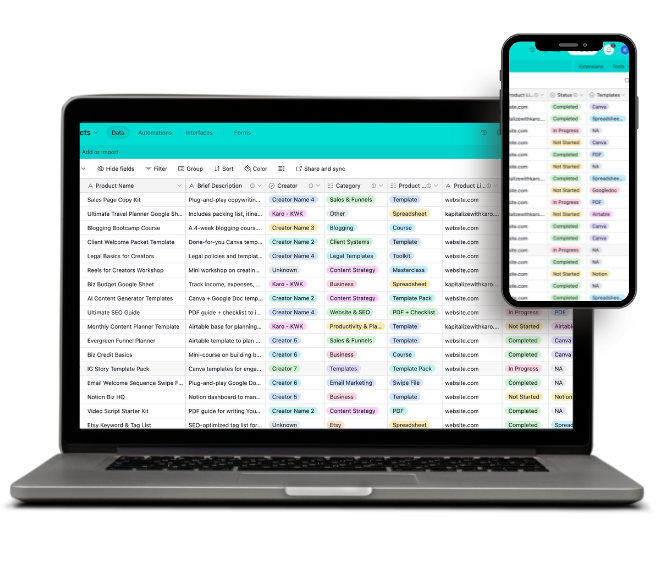Mobile view of Airtable digital library template for organizing digital downloads on the go