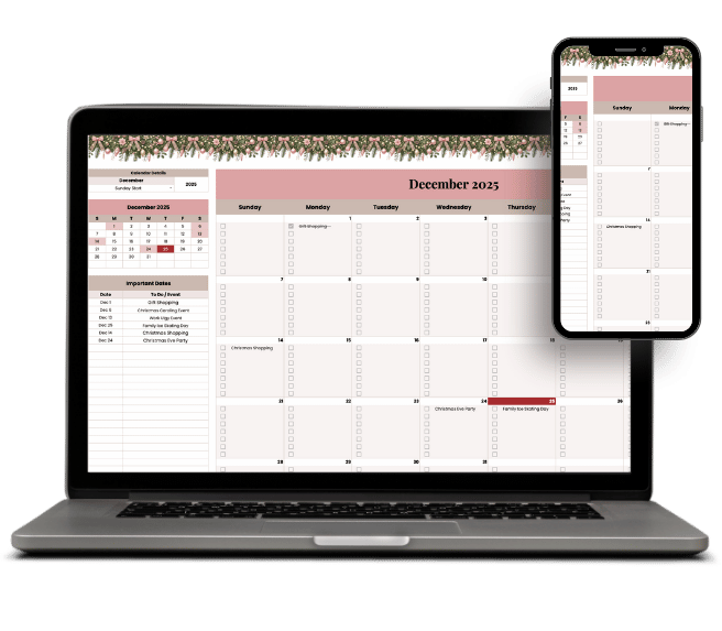 Editable December calendar for holiday planning in Google Sheets